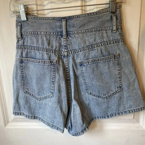 Y2K Alexanbre Women's S Button Fly Denim Jean Shorts Med-Light Blue Pockets - Picture 8 of 9